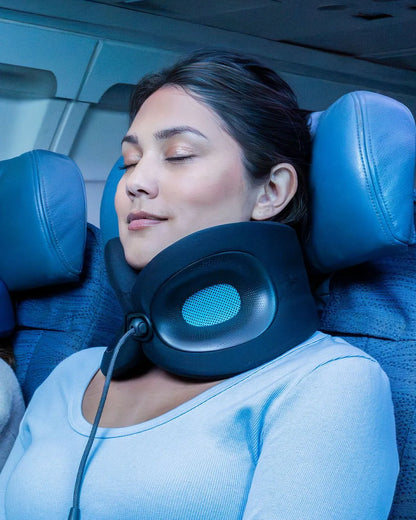 Cabeau Evolution X neck pillow worn while travelling