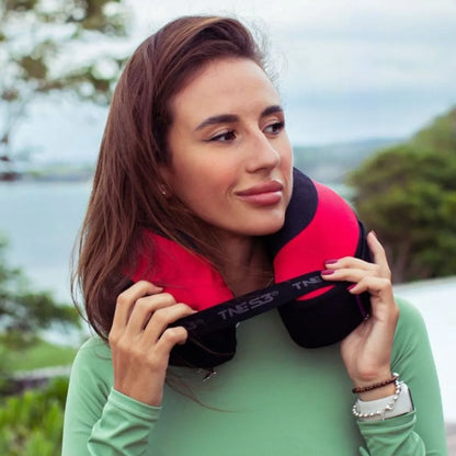 Cabeau The Neck's Evolution S3 - Memory Foam Neck Travel Pillow with Chin and Seat Strap - Red