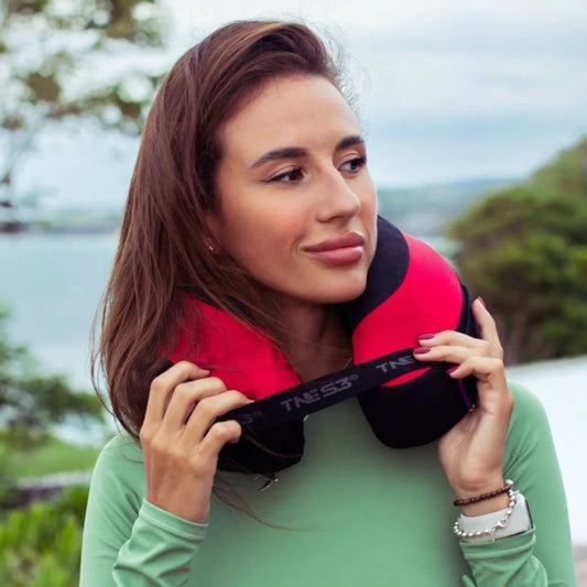 Cabeau The Neck's Evolution S3 - Memory Foam Neck Travel Pillow with Chin and Seat Strap - Red