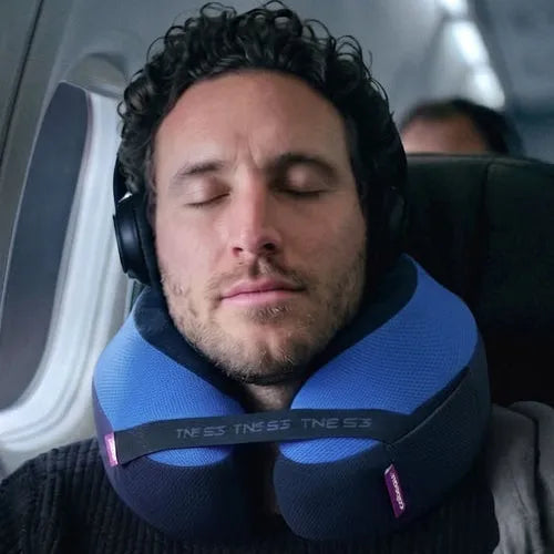 Cabeau The Neck's Evolution S3 - Memory Foam Neck Travel Pillow with Chin and Seat Strap in blue