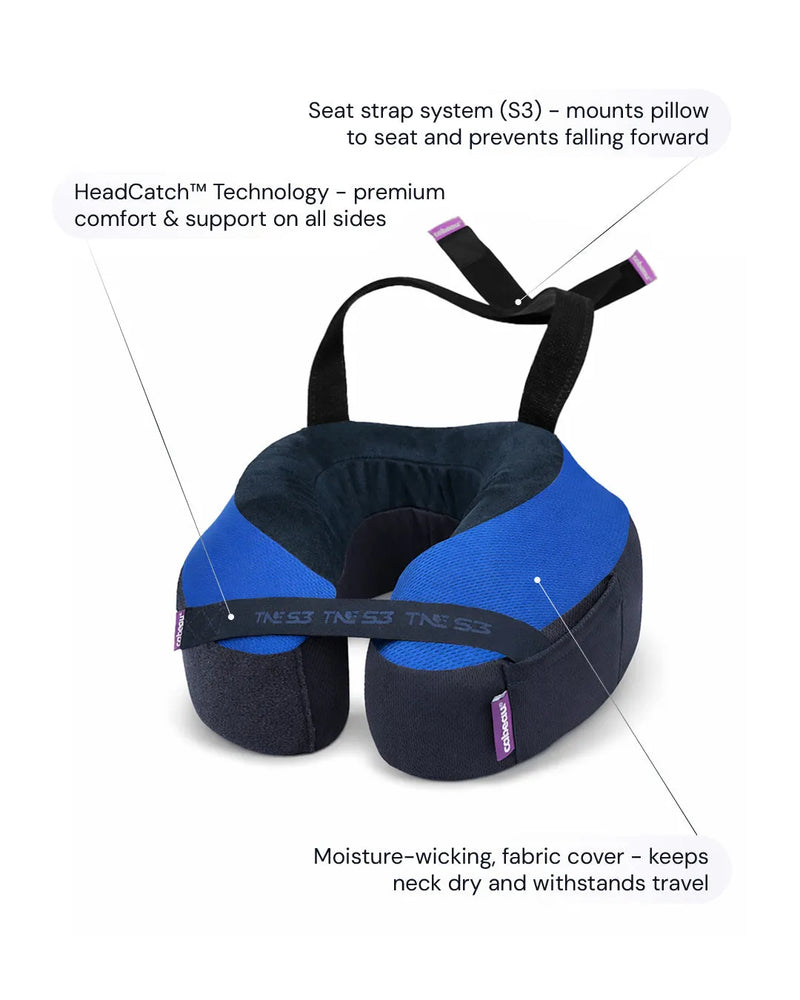 Cabeau The Neck's Evolution S3 features: HeadCatch technology, seat strap system and moisture-wicking cover