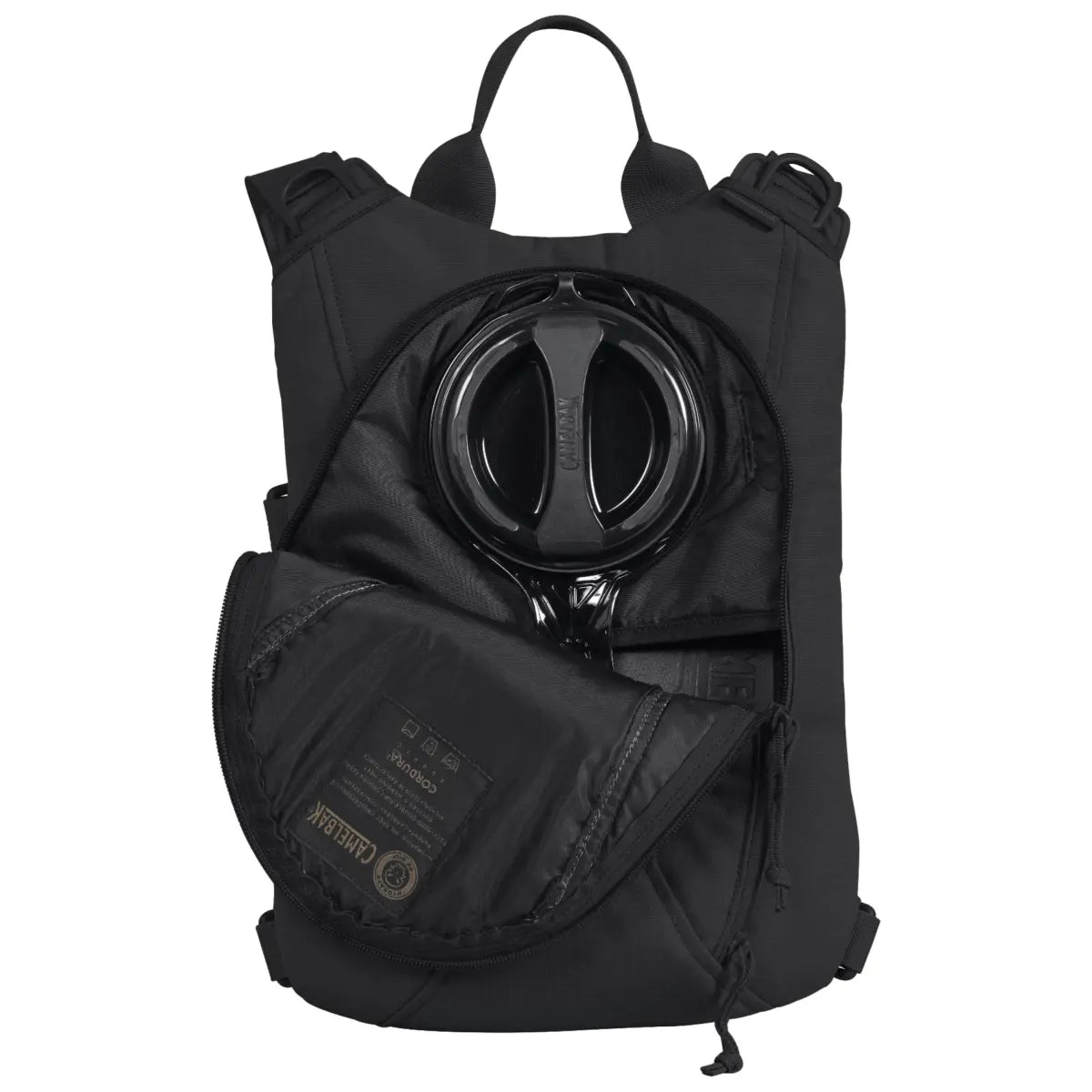 Two-zipper fill cover provides top or bottom of reservoir compartment entry points