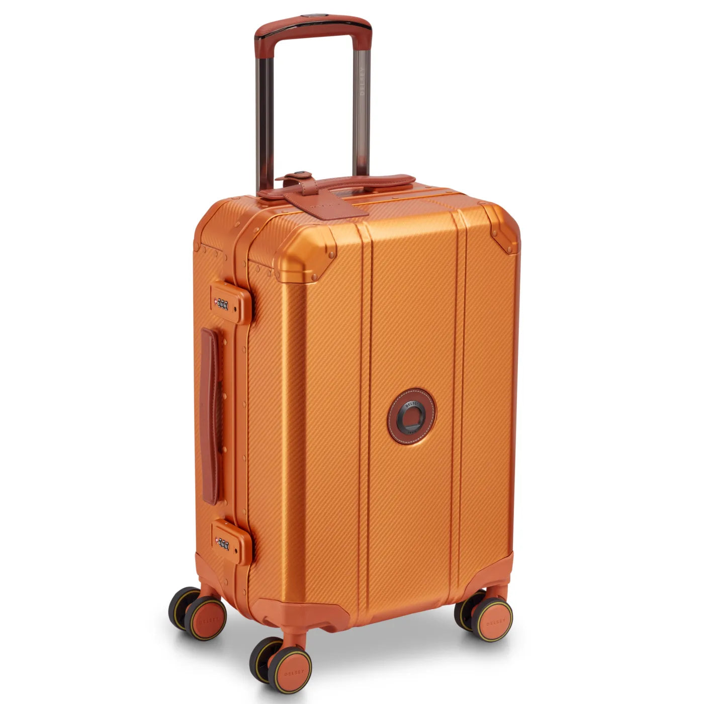 Delsey Alu’r 55 cm Aluminium Zipperless 4-Wheel Cabin Suitcase - Orange