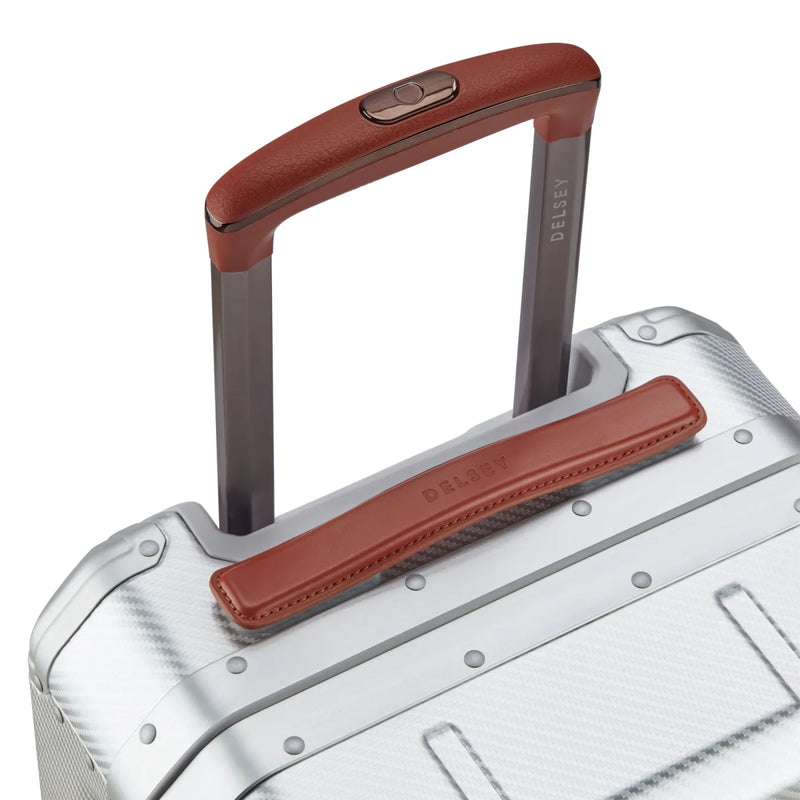 Delsey Alu’r 55 cm Aluminium Zipperless 4-Wheel Cabin Suitcase - Silver