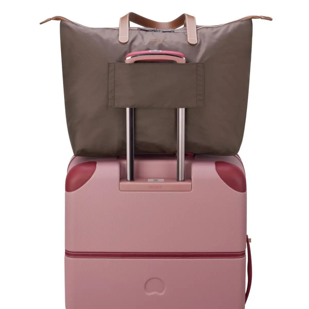 Luggage sleeve on back (luggage sold separately)