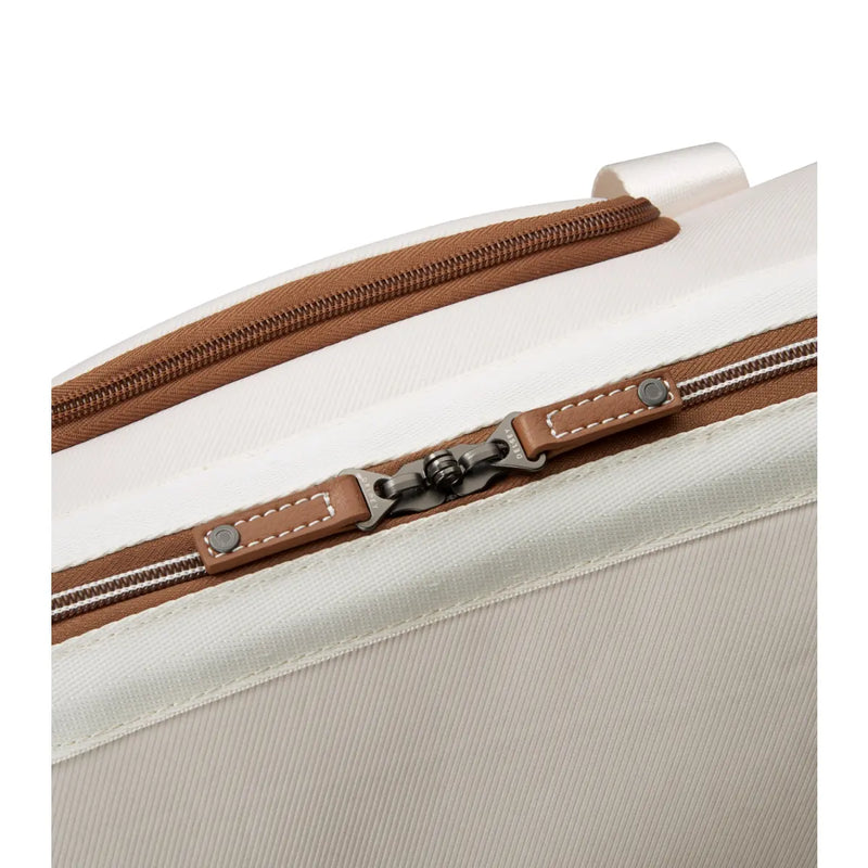 Durable, eco-friendly chevron pattern fabric made with recycled water bottles and vegan leather-trim