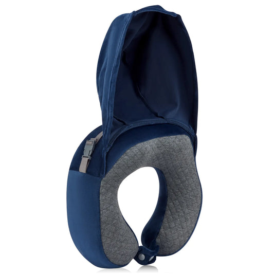 Delsey Memory Foam Neck Pillow With Hoody - Navy Blue