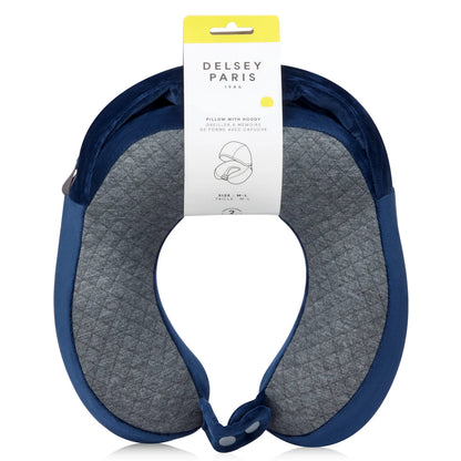 Delsey Memory Foam Neck Pillow With Hoody - Navy Blue