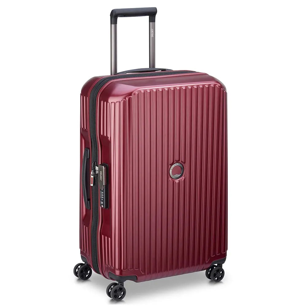 Delsey Securitime Zip 68 cm suitcase in red, three-quarter view