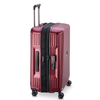 Delsey Securitime Zip 68 cm red, side view showing expansion zip and TSA lock