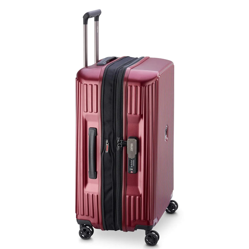 Delsey Securitime Zip 68 cm red, side view showing expansion zip and TSA lock