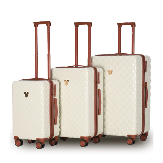 Disney Mickey 4-Wheel Spinner Suitcase Set of 3 - Ivory / Tan (Small, Med and Large)