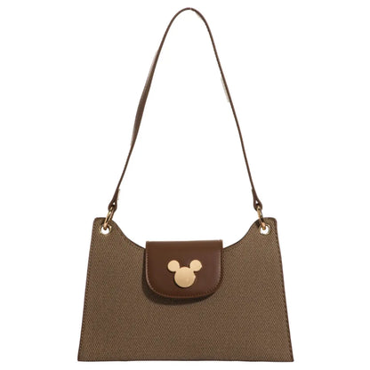 Disney Mickey Canvas Satchel Handbag - Brown