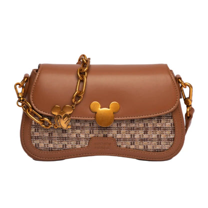 Disney Mickey Fabric Weave Shoulder Handbag - Brown