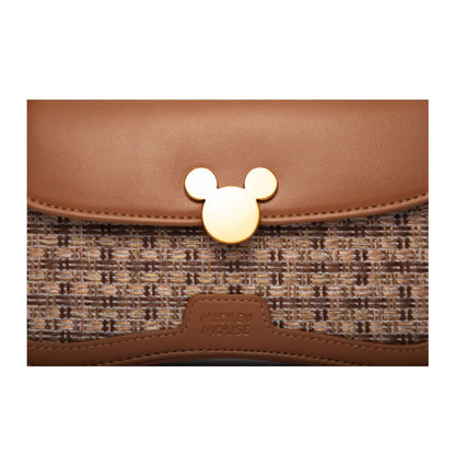Disney Mickey Fabric Weave Shoulder Handbag - Brown