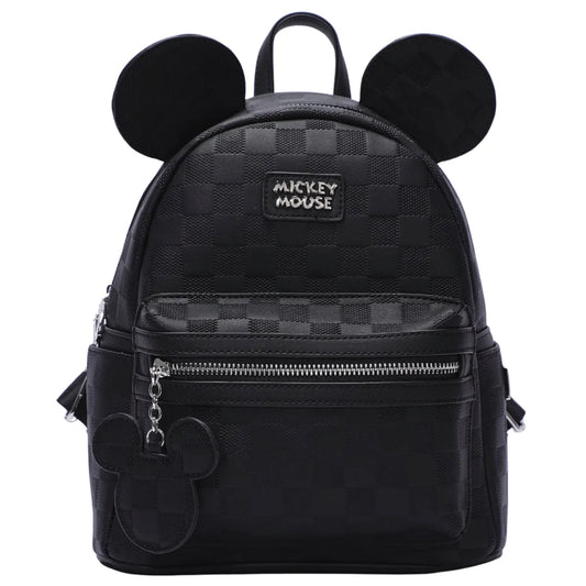 Disney Mickey Mouse Vegan Leather Grided Mini Backpack - Black