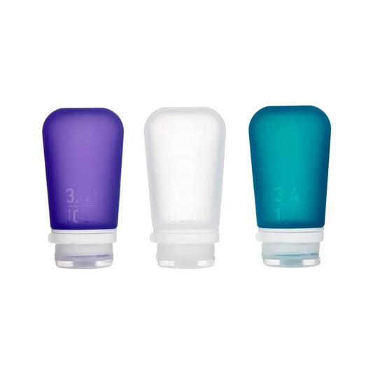 GoToob+ Silicon Travel Bottles Large 100 ml 3 Pack - Clear, Purple and Teal