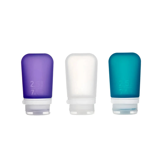 GoToob+ Travel Bottles Medium 74 ml 3 Pack - Clear, Purple and Teal