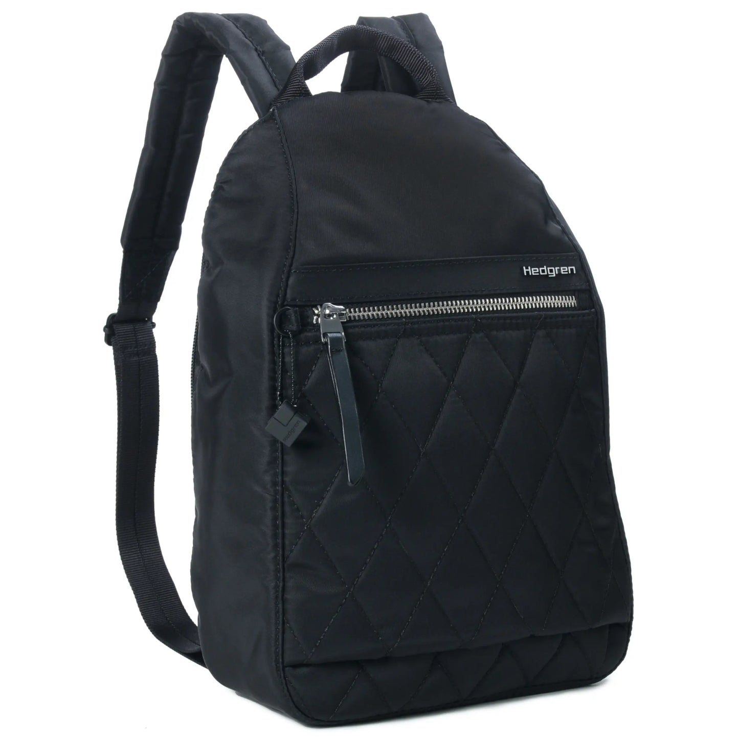 Front zippered compartment has one open slip pocket