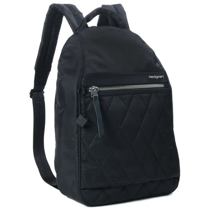 Front zippered compartment has one open slip pocket
