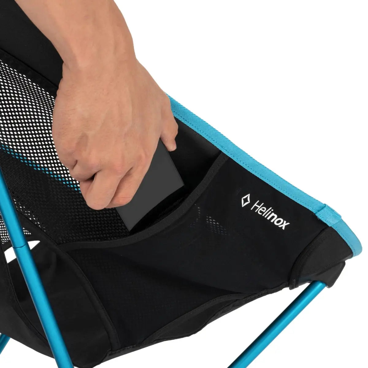 Helinox Chair One (RE) Lightweight Camping Chair - Black with Cyan Blue Frame