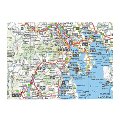 Fully updated and indexed primary Map of Tasmania at a scale of 1:500,000 and showing national parks, fuel locations as well as campsites and caravan parks