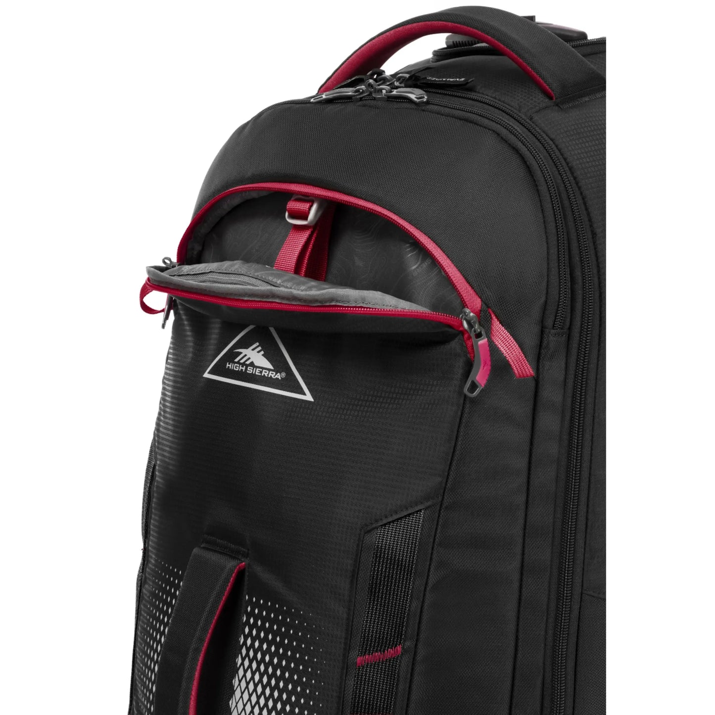 High Sierra Composite V4 76 cm Wheeled Duffle with Hidden Backpack Straps - Black / Red