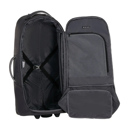 Internal hold down straps and mesh pocket in main section to assist with packing