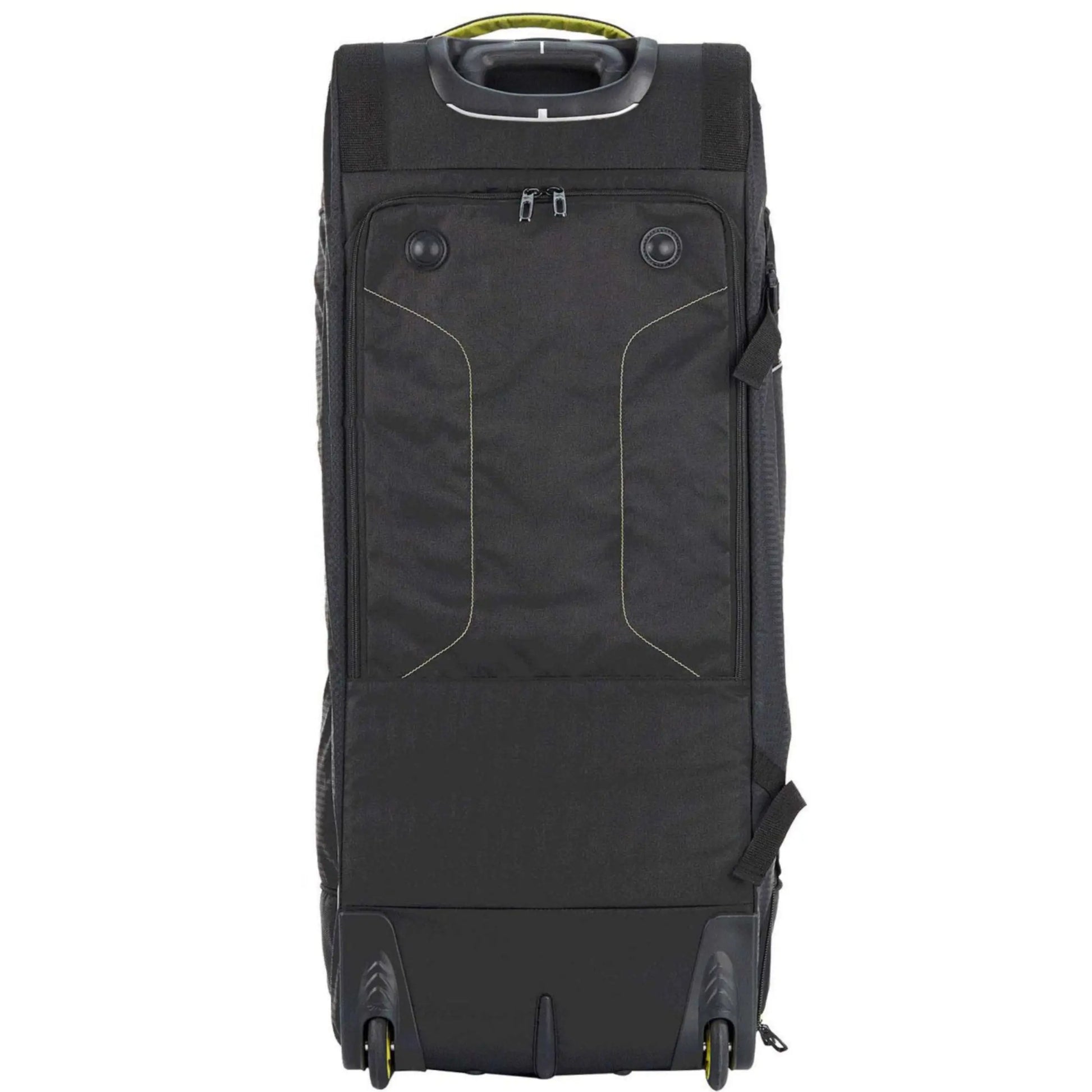 Mesh padded shoulder straps store behind a zippered back panel