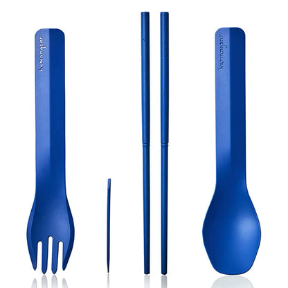 Humangear GoBites Quattro Travel Cutlery Set inc Chopsticks and Toothpick - Blue
