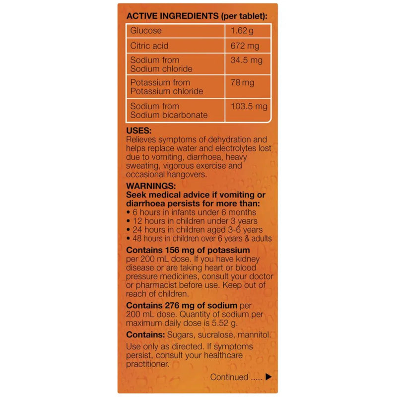 Hydralyte Effervescent Electrolyte Tablets Orange - 10 Pack