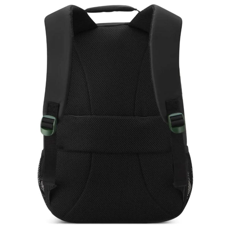 Padded Back Panel featuring a luggage band, ready to seamlessly slide over the trolley tubes of rolling luggage