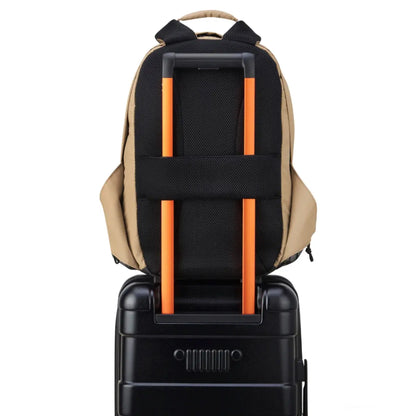 Padded Back Panel featuring a luggage band, ready to seamlessly slide over the trolley tubes of rolling luggage