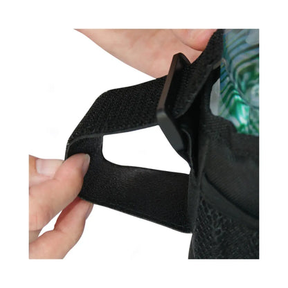 Non-slip, adjustable strap attaches to diagonal stroller bars