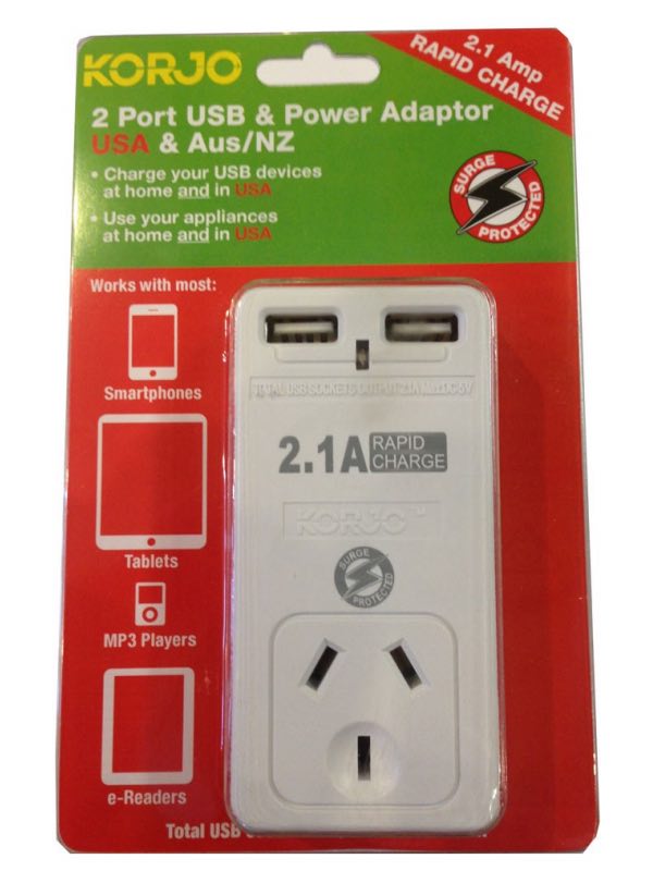 2 Port USB & Power Adaptor - USA and Australia : Korjo