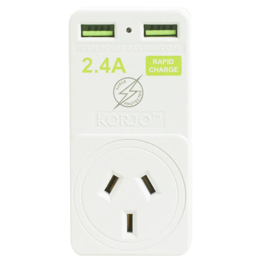 Korjo 2 Port USB and Power Adaptor - Europe and Australia