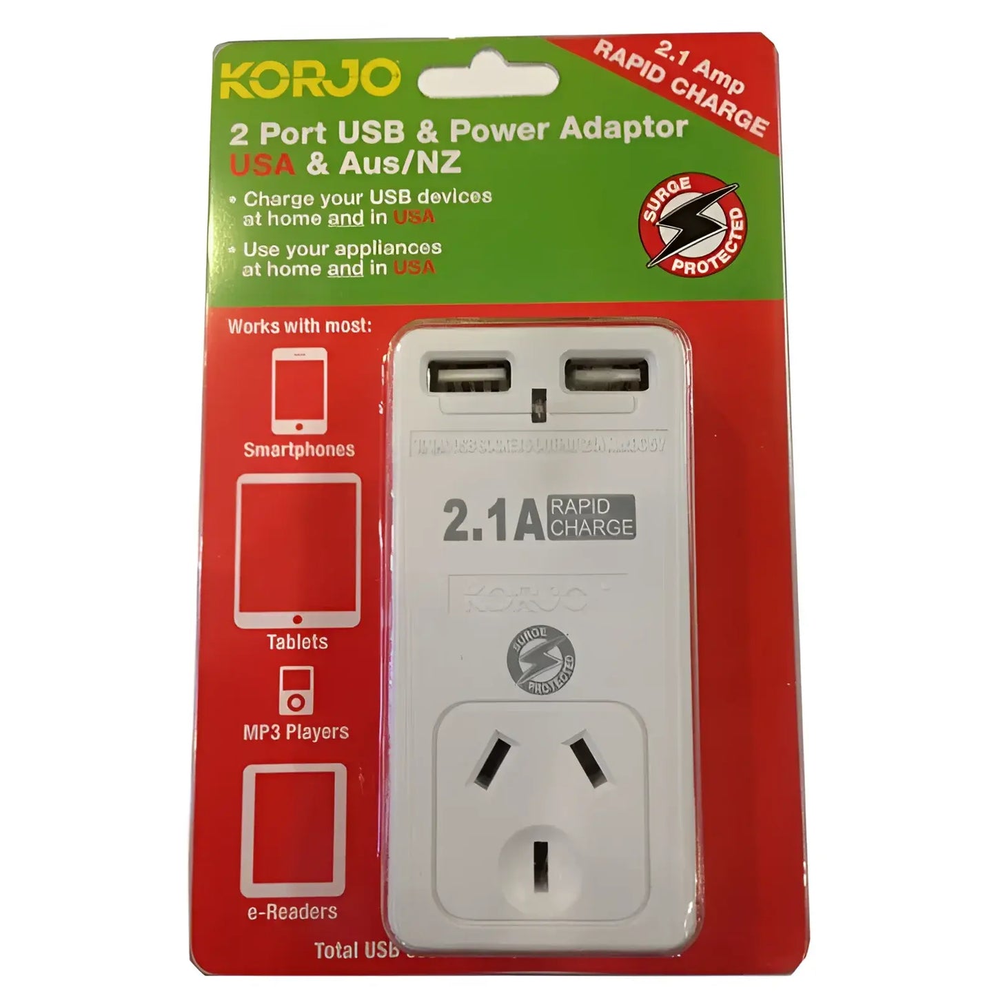 2 Port USB & Power Adaptor - USA and Australia : Korjo