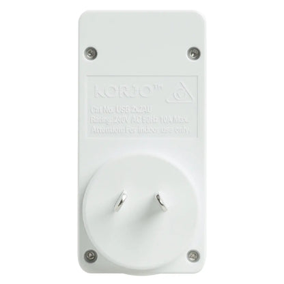 Korjo 2 Port USB Charger and Power Travel Adaptor - 2 Pin Japan and 2 Pin Aus / NZ