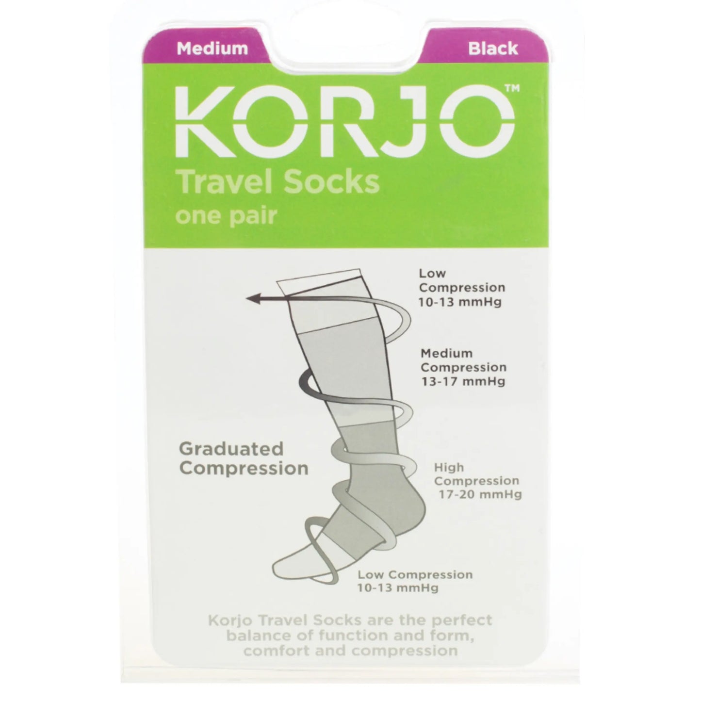 Korjo Compression Travel Socks : Medium : Black