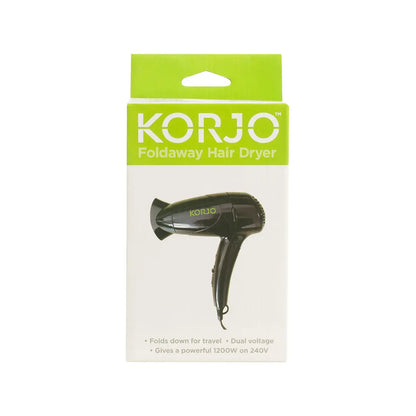 Korjo Folding Travel Hair Dryer - Dual Voltage - Black