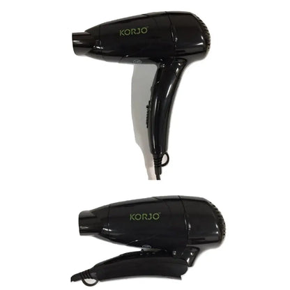 Korjo Folding Travel Hair Dryer - Dual Voltage - Black