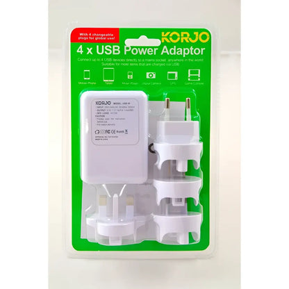 Korjo International USB Travel Adaptor : 4 USB Ports with Interchangeable Power Plugs