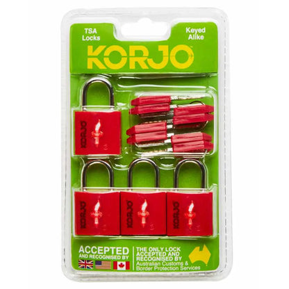 Korjo TSA Keyed Small Locks - 4 Pack - Red