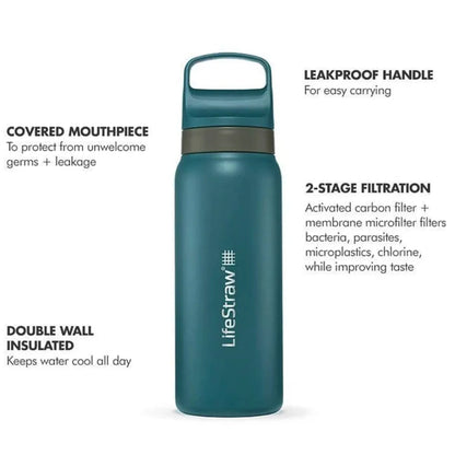 LifeStraw Go 2.0 - 700ml Stainless Steel Water Filter Bottle - Tundra