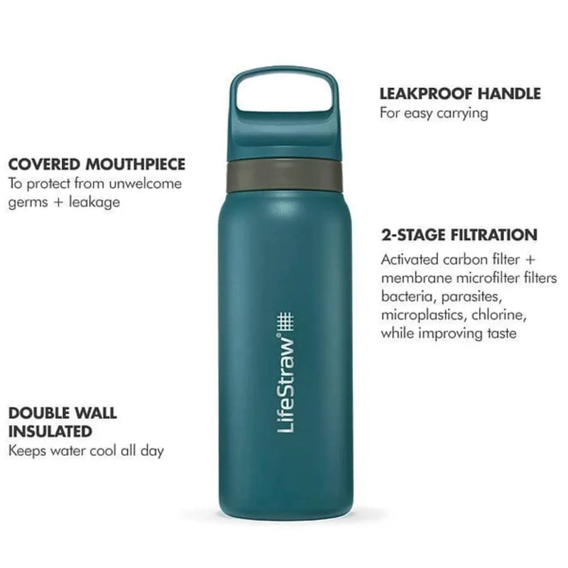 LifeStraw Go 2.0 - 700ml Stainless Steel Water Filter Bottle - Tundra