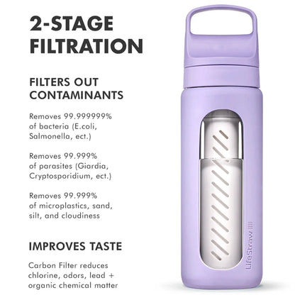 LifeStraw Go Glass 590ml Water Filter Bottle - Provence Purple