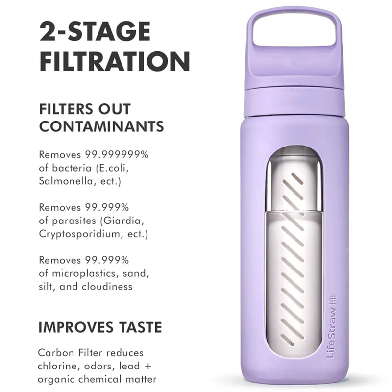 LifeStraw Go Glass 590ml Water Filter Bottle - Provence Purple