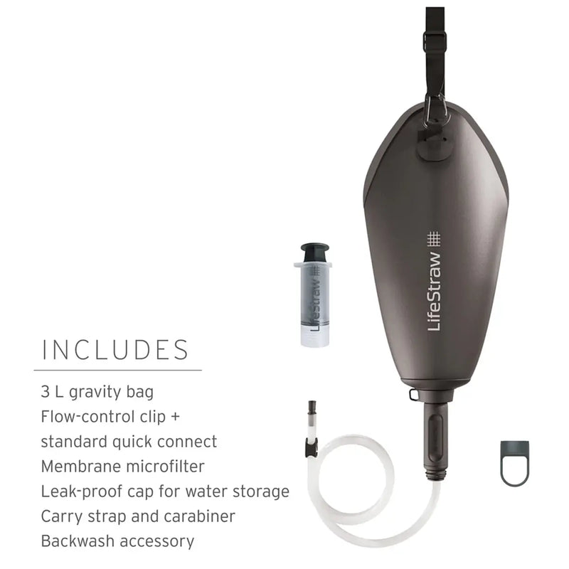 LifeStraw Peak 3L Compact Gravity Water Filter System - Dark Grey