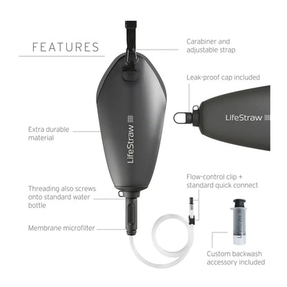 LifeStraw Peak 3L Compact Gravity Water Filter System - Dark Grey