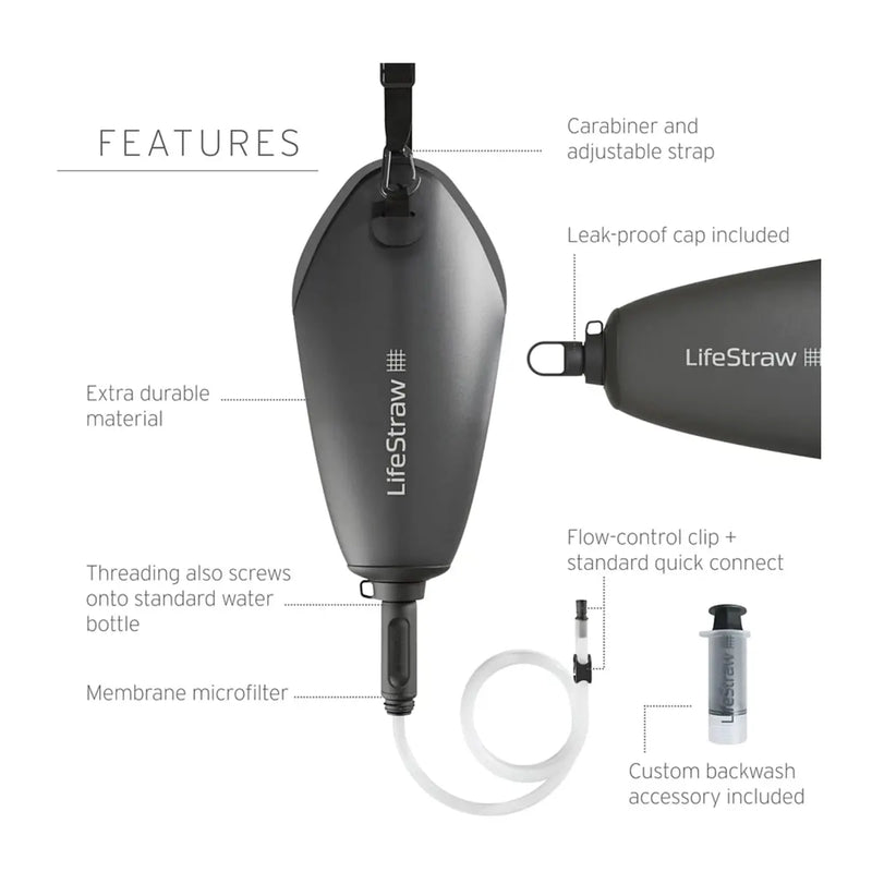 LifeStraw Peak 3L Compact Gravity Water Filter System - Dark Grey